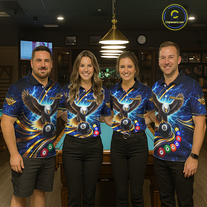 Thunder Lightning Blue Horror Eagle 8 Ball Pool Billiard Shirt For Men Custom Billiard Team Jersey NYN2939