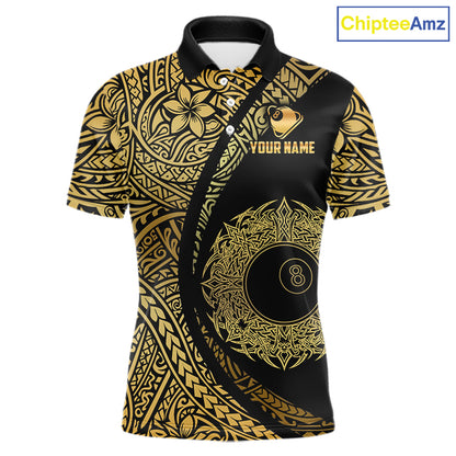 Black & Gold 8 Ball Crown Billiard Polo & 1/4 Zip Shirt For Men Custom Tribal Pool Team Jerseys NYN2944