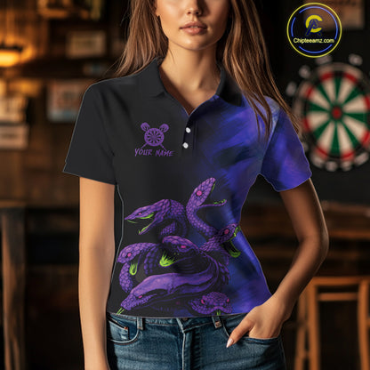 Custom Purple Cobras Dartboard Dart Polo Shirt For Women Grunge Dart Tournament Jerseys NYN1521