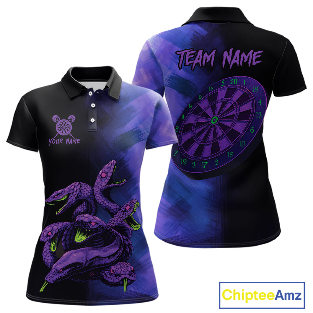 Custom Purple Cobras Dartboard Dart Polo Shirt For Women Grunge Dart Tournament Jerseys NYN1521