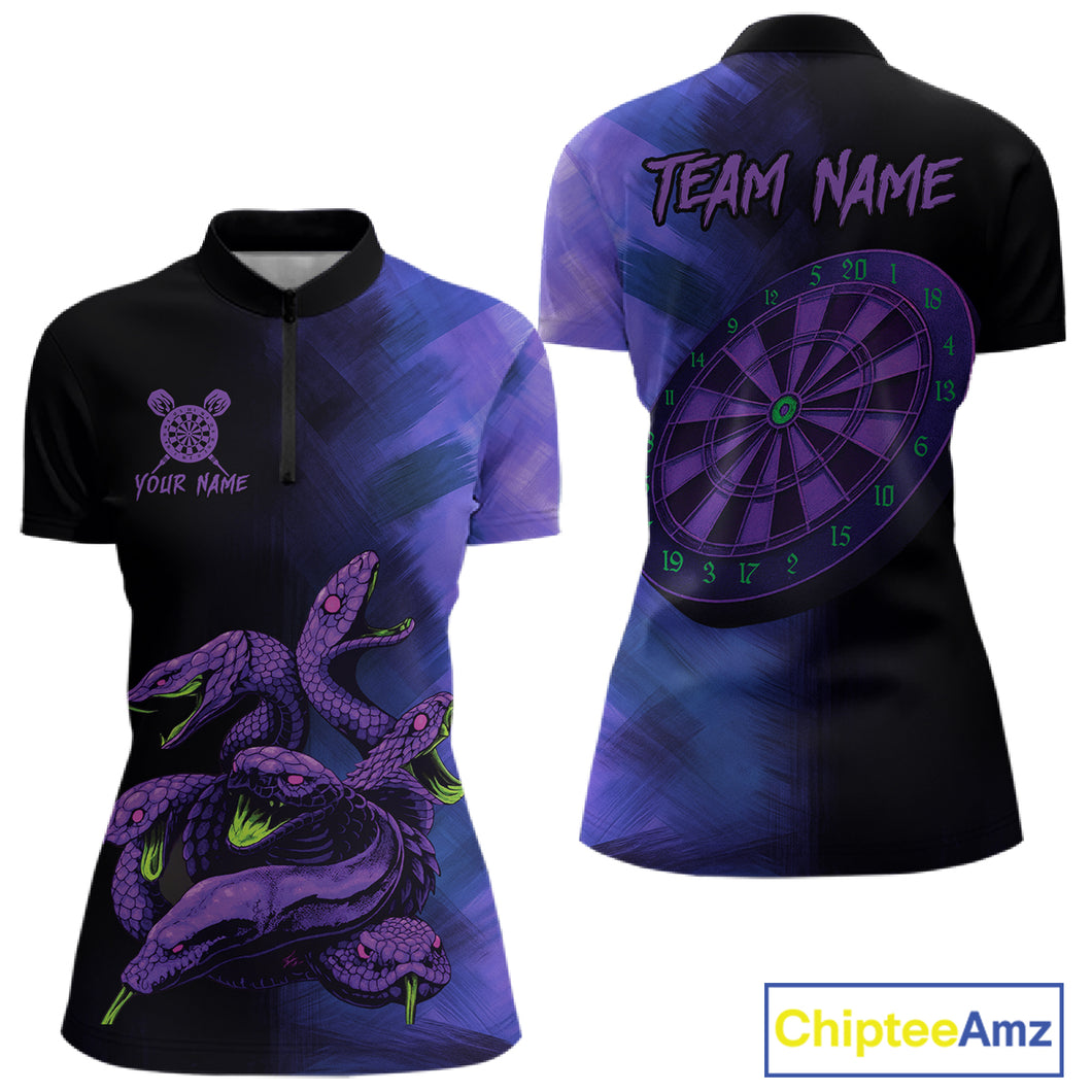 Custom Purple Cobras Dartboard Dart 1/4-Zip Shirt For Women Grunge Dart Tournament Jerseys NYN1521