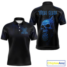 Load image into Gallery viewer, Custom Black And Blue Skull Dart Polo Shirt For Men Dartboard Skull Grunge Dart Jerseys NYN1524