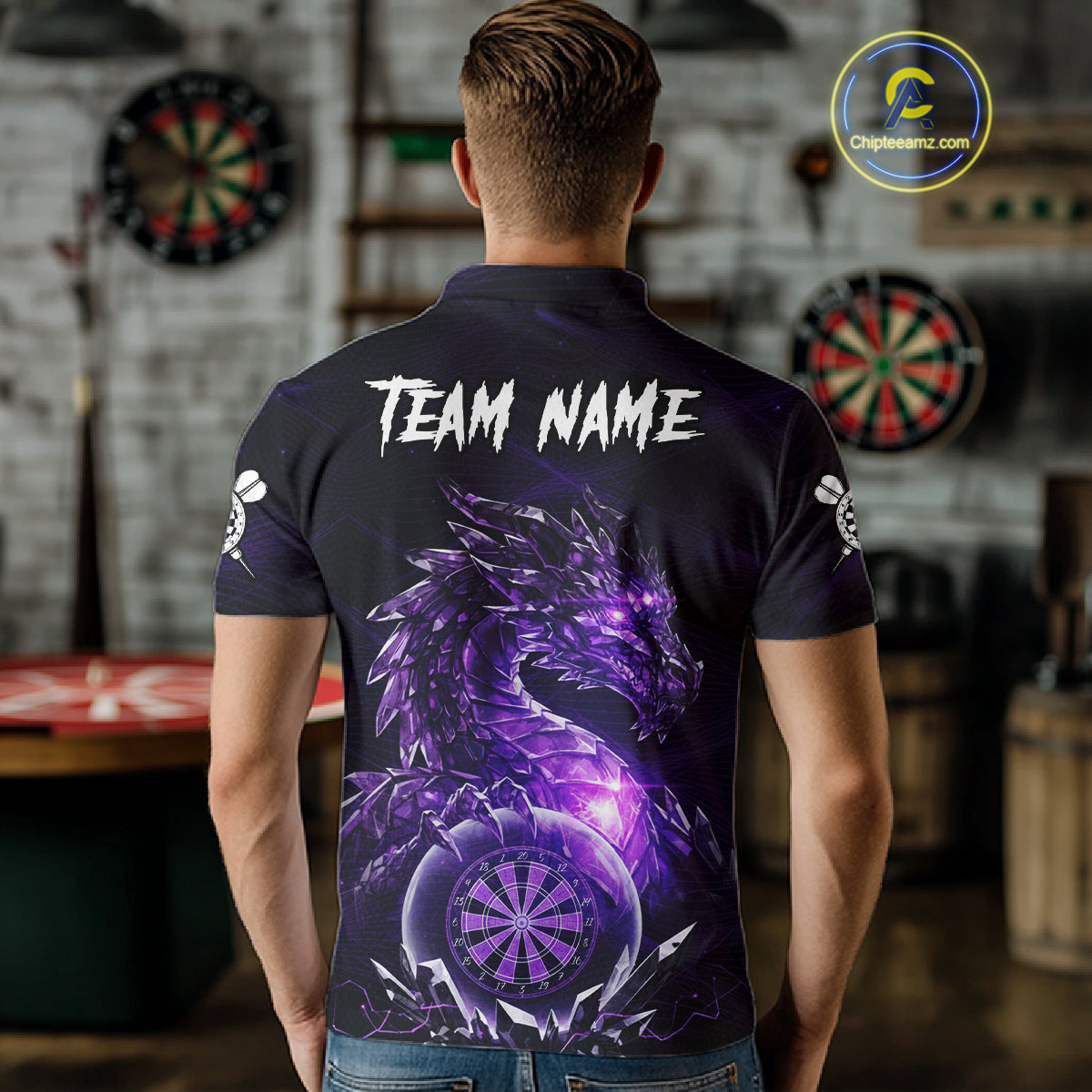 Purple Dartboard Lightning Dragon Stone Custom Mens Polo Dart Shirt Dart Team Jerseys NYN1778