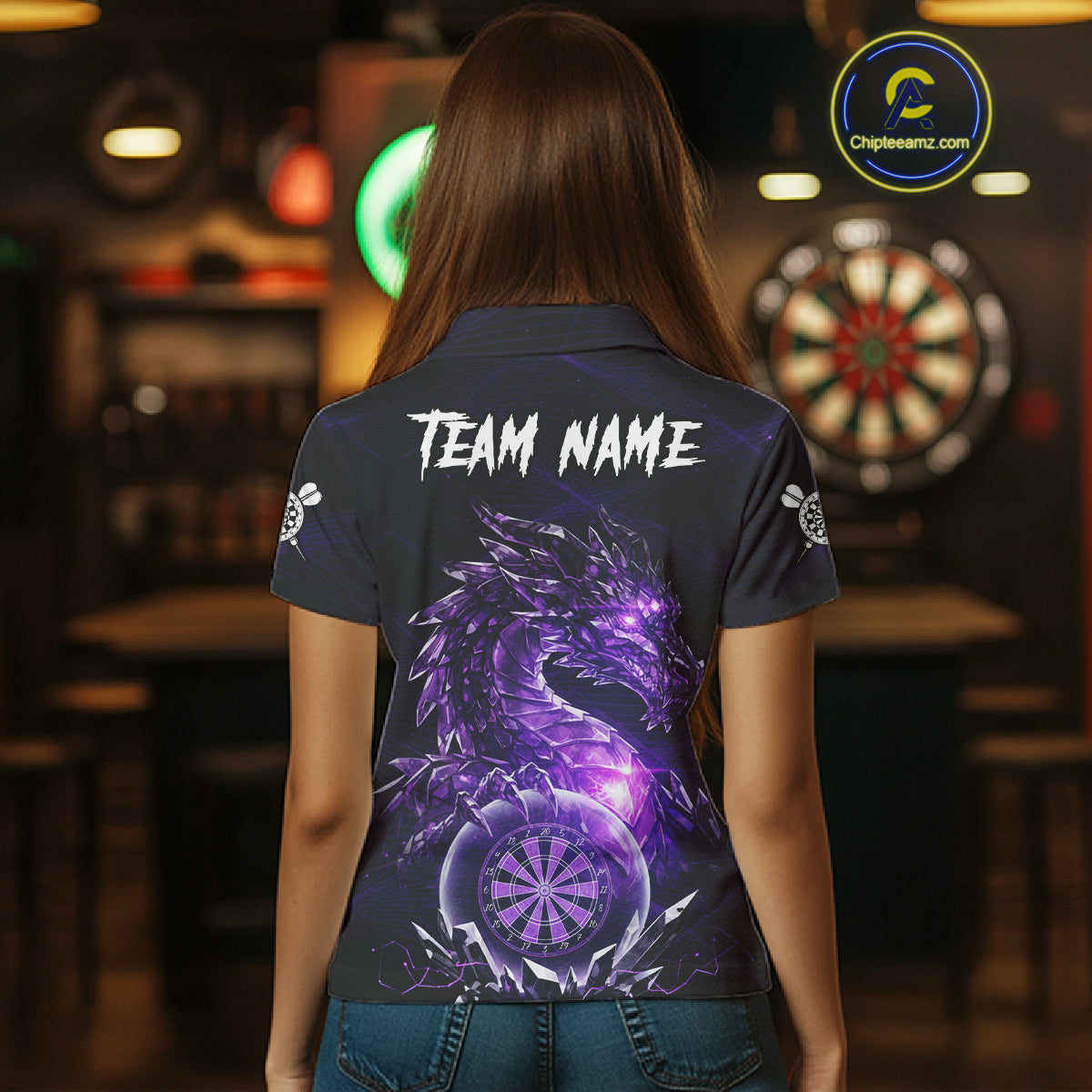 Purple Dartboard Lightning Dragon Stone Custom Mens Polo Dart Shirt Dart Team Jerseys NYN1778