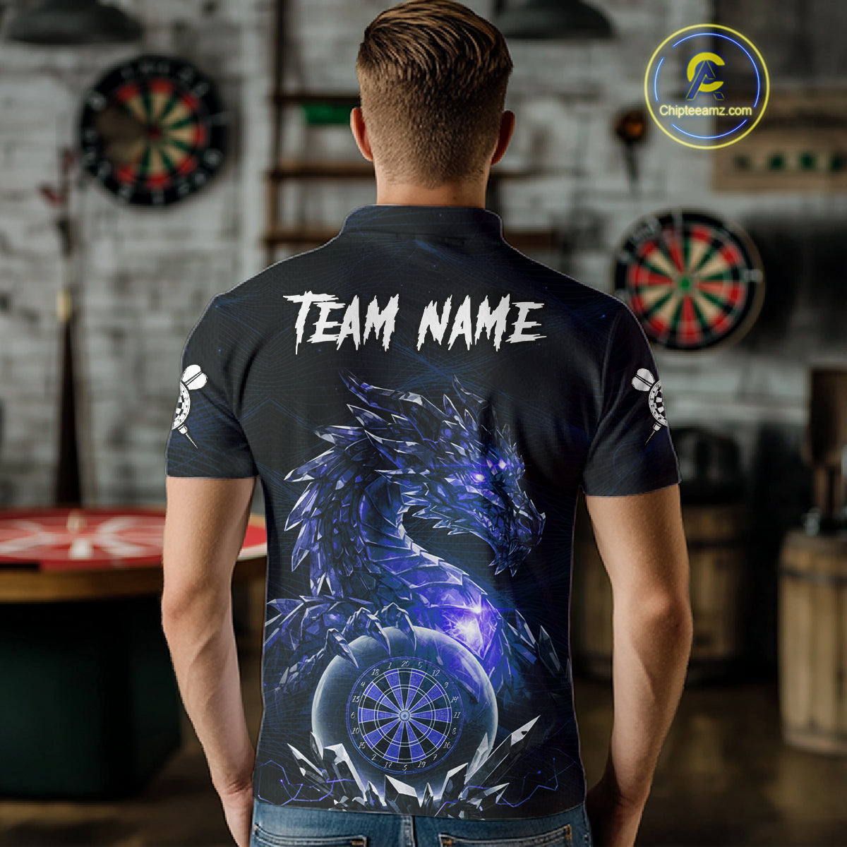 Blue Dartboard Lightning Dragon Stone Custom Mens Polo Dart Shirt Dart Team Jerseys NYN1779
