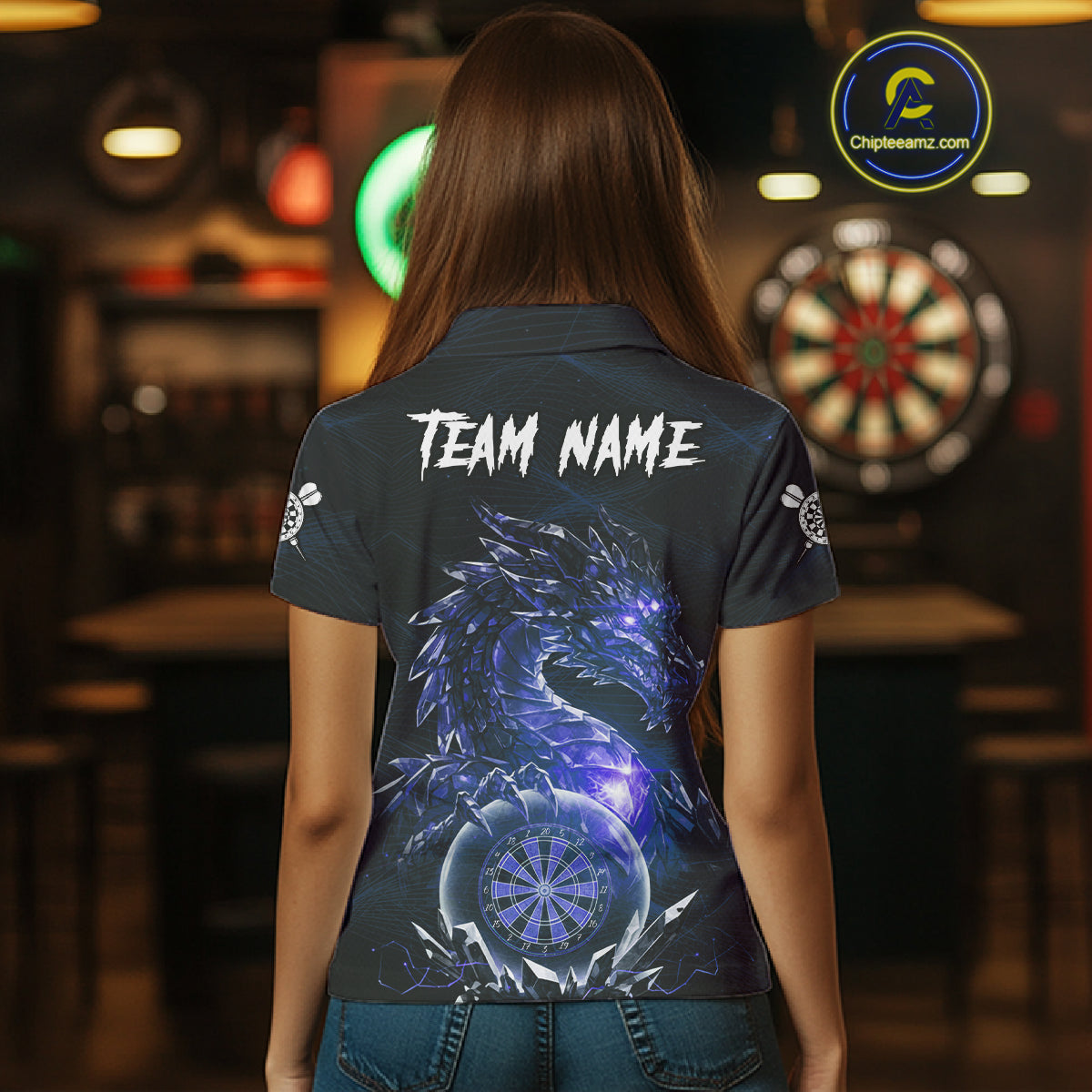Blue Dartboard Lightning Dragon Stone Custom Mens Polo Dart Shirt Dart Team Jerseys NYN1779