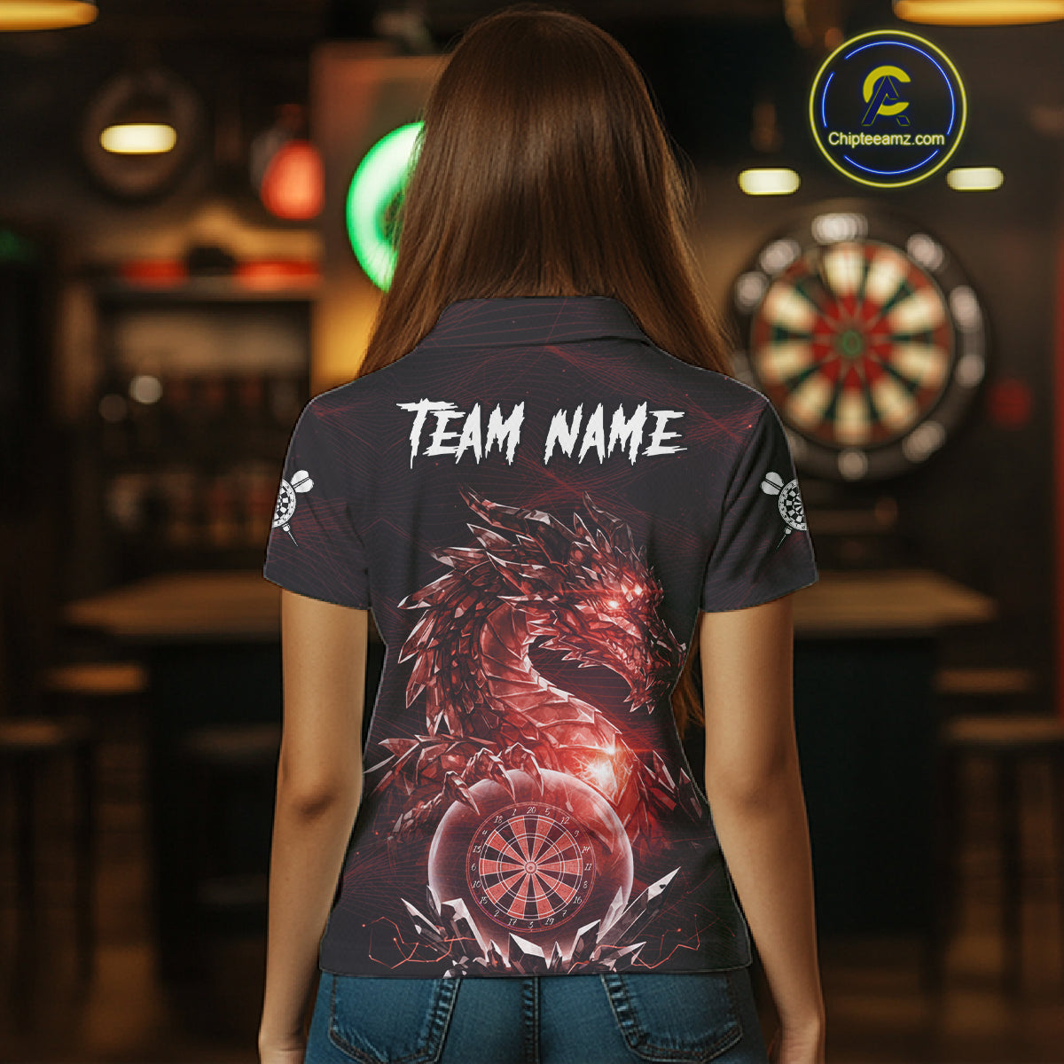 Red Dartboard Lightning Dragon Stone Custom Mens Polo Dart Shirt Dart Team Jerseys NYN1780
