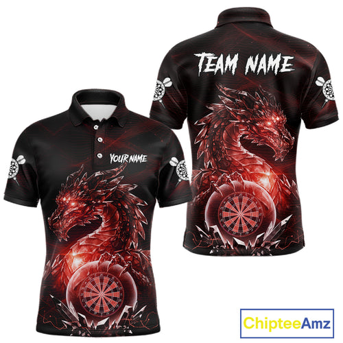Red Dartboard Lightning Dragon Stone Custom Mens Polo Dart Shirt Dart Team Jerseys NYN1780