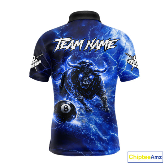 Thunder Lightning Blue Funny Bull 8 Ball Pool Men Billiard Shirt Custom Billiard Team Attire NYN2732