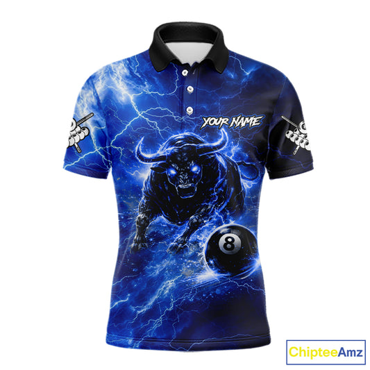 Thunder Lightning Blue Funny Bull 8 Ball Pool Men Billiard Shirt Custom Billiard Team Attire NYN2732