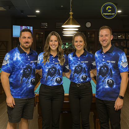Thunder Lightning Blue Funny Bull 8 Ball Pool Women Billiard Shirt Custom Billiard Team Attire NYN2732