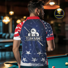 Load image into Gallery viewer, Blue Red Grunge US Flag 8 Ball Pool Men Billiard Ball Cue Shirt Custom Patriotic Billiard Team Attire NYN2734