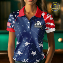 Load image into Gallery viewer, Blue Red Grunge US Flag 8 Ball Pool Women  Billiard Ball Cue Shirt Custom Patriotic Billiard Team Attire NYN2734