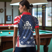 Load image into Gallery viewer, Blue Red Grunge US Flag 8 Ball Pool Women  Billiard Ball Cue Shirt Custom Patriotic Billiard Team Attire NYN2734