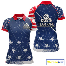 Load image into Gallery viewer, Blue Red Grunge US Flag 8 Ball Pool Women  Billiard Ball Cue Shirt Custom Patriotic Billiard Team Attire NYN2734