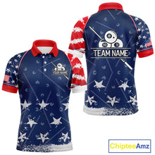 Load image into Gallery viewer, Blue Red Grunge US Flag 8 Ball Pool Men Billiard Ball Cue Shirt Custom Patriotic Billiard Team Attire NYN2734