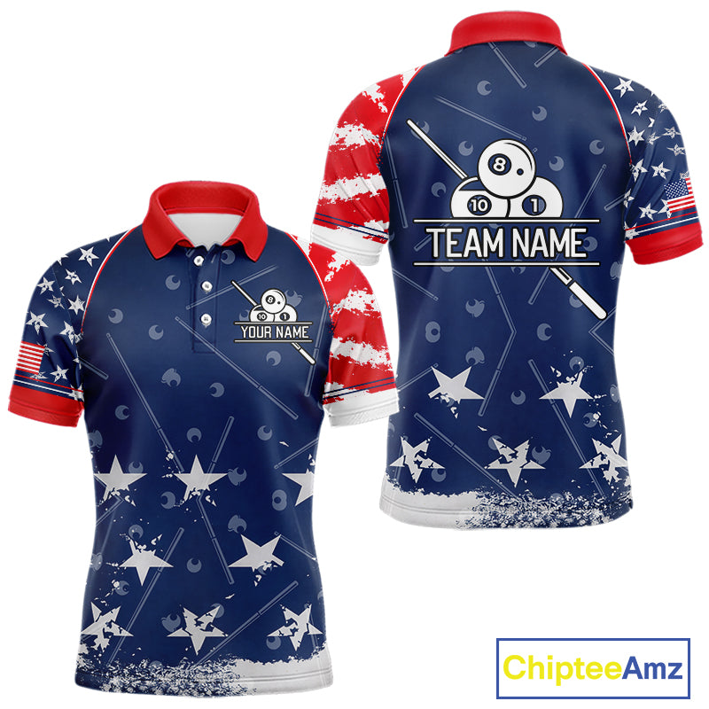 Blue Red Grunge US Flag 8 Ball Pool Men Billiard Ball Cue Shirt Custom Patriotic Billiard Team Attire NYN2734