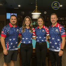 Load image into Gallery viewer, Blue Red Grunge US Flag 8 Ball Pool Men Billiard Ball Cue Shirt Custom Patriotic Billiard Team Attire NYN2734