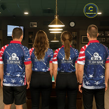 Load image into Gallery viewer, Blue Red Grunge US Flag 8 Ball Pool Men Billiard Ball Cue Shirt Custom Patriotic Billiard Team Attire NYN2734