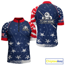 Load image into Gallery viewer, Blue Red Grunge US Flag 8 Ball Pool Men Billiard Ball Cue Shirt Custom Patriotic Billiard Team Attire NYN2734