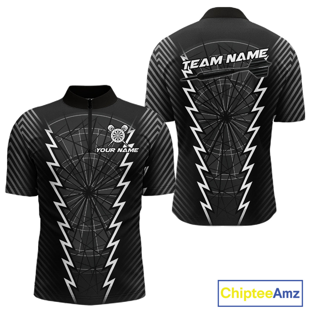 Custom Black Grey Dartboard Dart Men Quarter-Zip Shirt Outfits Dart Team Jerseys NYN1529