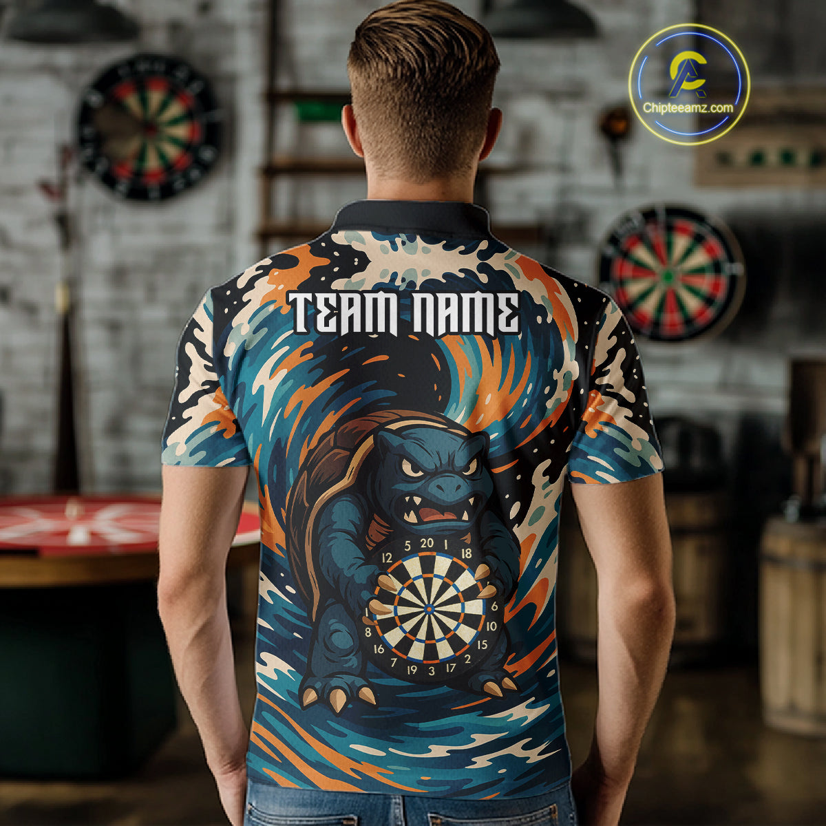 Custom Blue And Orange Turtle Dartboard Funny Dart Men Polo Shirt Dart Jerseys NYN1532