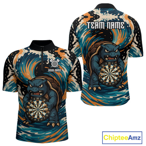 Custom Blue And Orange Turtle Dartboard Funny Dart Men Quarter-Zip Shirt Dart Jerseys NYN1532