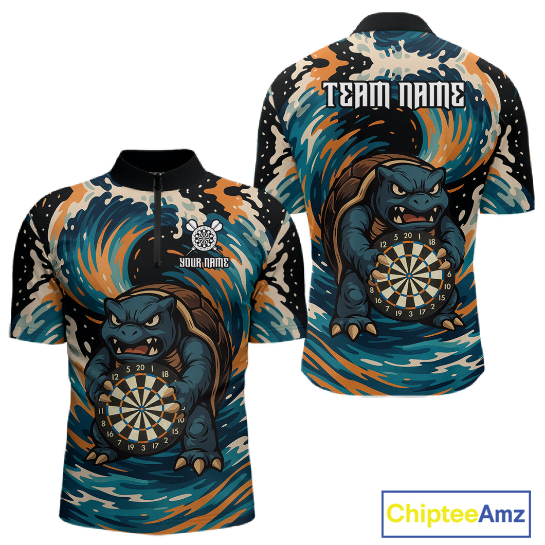 Custom Blue And Orange Turtle Dartboard Funny Dart Men Quarter-Zip Shirt Dart Jerseys NYN1532