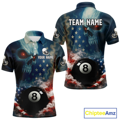 American Flag Skull Smoke 8 Ball Billiard 3D Shirt For Men Personalized Pool Billiard Team Attire NYN2745