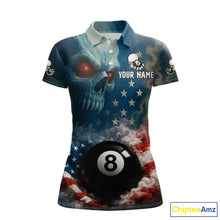 Load image into Gallery viewer, American Flag Skull Smoke 8 Ball Billiard 3D Shirt For Women Personalized Pool Billiard Team Attire NYN2745