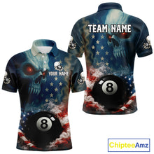 Load image into Gallery viewer, American Flag Skull Smoke 8 Ball Billiard 3D Shirt For Men Personalized Pool Billiard Team Attire NYN2745