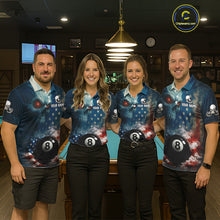 Load image into Gallery viewer, American Flag Skull Smoke 8 Ball Billiard 3D Shirt For Men Personalized Pool Billiard Team Attire NYN2745