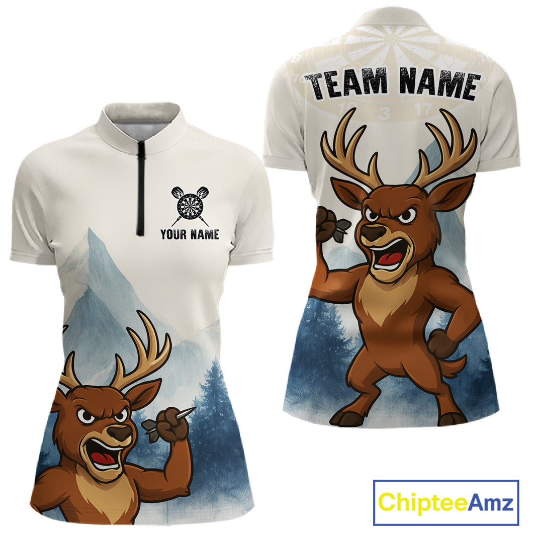 Custom Icy Brown Deer Dart Arrow Dart Team Women Quarter-Zip Shirt Funny Dart Jerseys NYN1539