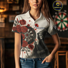 Load image into Gallery viewer, Custom Red Grunge Roses Grim Reaper Dartboard Dart Polo Shirt For Women Dart Team Jerseys NYN1546