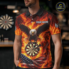 Load image into Gallery viewer, Personalized Eagle US Flag Fire Flame Dartboard Men Darts Polo Shirt Custom Darts Team Jersey|Red NYN2584
