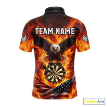 Load image into Gallery viewer, Personalized Eagle US Flag Fire Flame Dartboard Men Darts Polo Shirt Custom Darts Team Jersey|Red NYN2584
