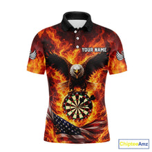 Load image into Gallery viewer, Personalized Eagle US Flag Fire Flame Dartboard Men Darts Polo Shirt Custom Darts Team Jersey|Red NYN2584