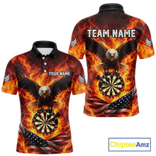Load image into Gallery viewer, Personalized Eagle US Flag Fire Flame Dartboard Men Darts Polo Shirt Custom Darts Team Jersey|Red NYN2584