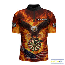 Load image into Gallery viewer, Personalized Eagle US Flag Fire Flame Dartboard Men Darts 1/4-Zip Shirt Custom Darts Team Jersey|Red NYN2584