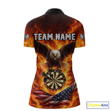 Load image into Gallery viewer, Personalized Eagle US Flag Fire Flame Dartboard Women Darts 1/4-Zip Shirt Custom Darts Team Jersey|Red NYN2584