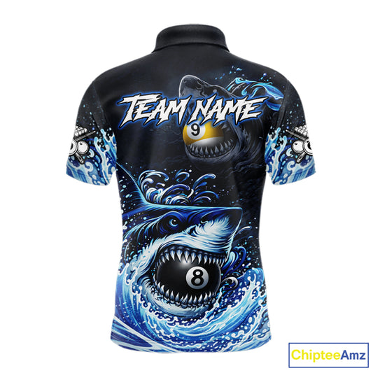 Funny Shark Waving Pool 8 Ball & 9 Ball Billiard Shirt For Men Personalized Ball Billiard Attire NYN2590