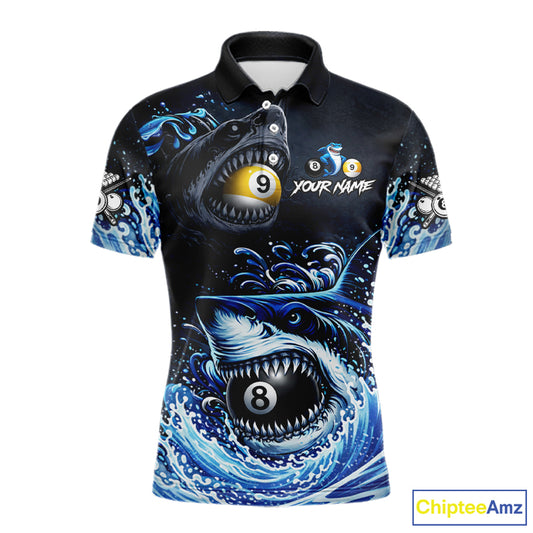 Funny Shark Waving Pool 8 Ball & 9 Ball Billiard Shirt For Men Personalized Ball Billiard Attire NYN2590