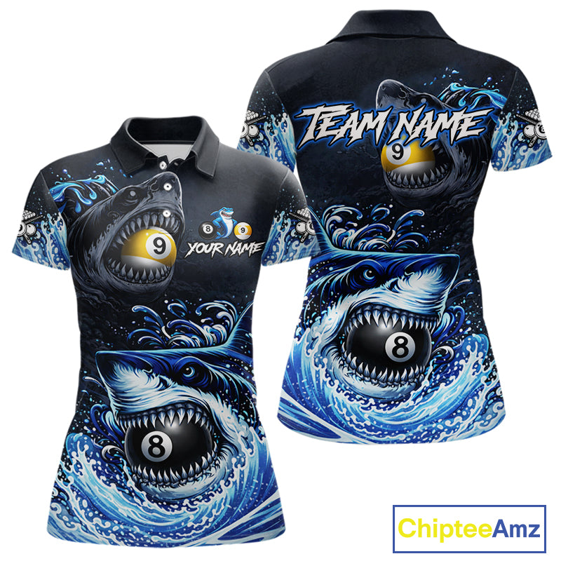 Funny Shark Waving Pool 8 Ball & 9 Ball Billiard Shirt For Women Personalized Ball Billiard Attire NYN2590