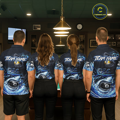 Funny Shark Waving Pool 8 Ball & 9 Ball Billiard Shirt For Men Personalized Ball Billiard Attire NYN2590