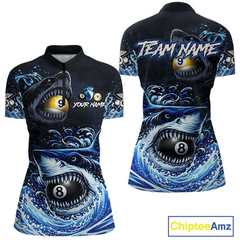Funny Shark Waving Pool 8 Ball & 9 Ball Billiard Shirt For Women Personalized Ball Billiard Attire NYN2590
