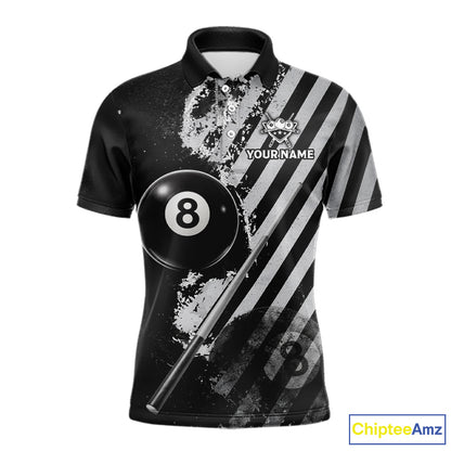 Black And Grey Grunge Pool 8 Ball Men Billiard Shirt Personalized Graffiti Billiard Attire NYN2595