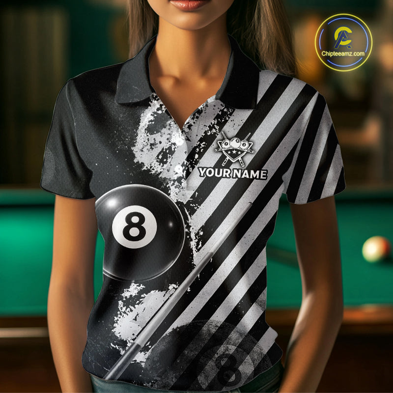 Black And Grey Grunge Pool 8 Ball Women Billiard Shirt Personalized Graffiti Billiard Attire NYN2595