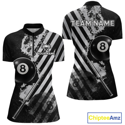 Black And Grey Grunge Pool 8 Ball Women Billiard Shirt Personalized Graffiti Billiard Attire NYN2595
