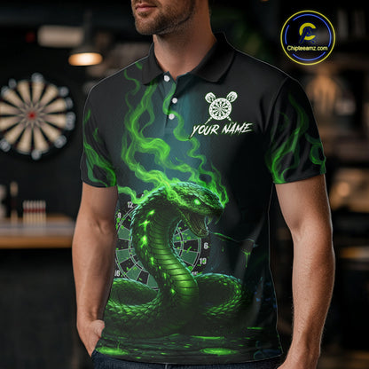 Custom Green Smokes Funny Cobra Dartboard Men Darts Polo Shirt, Outfits Dart Jerseys NYN1813