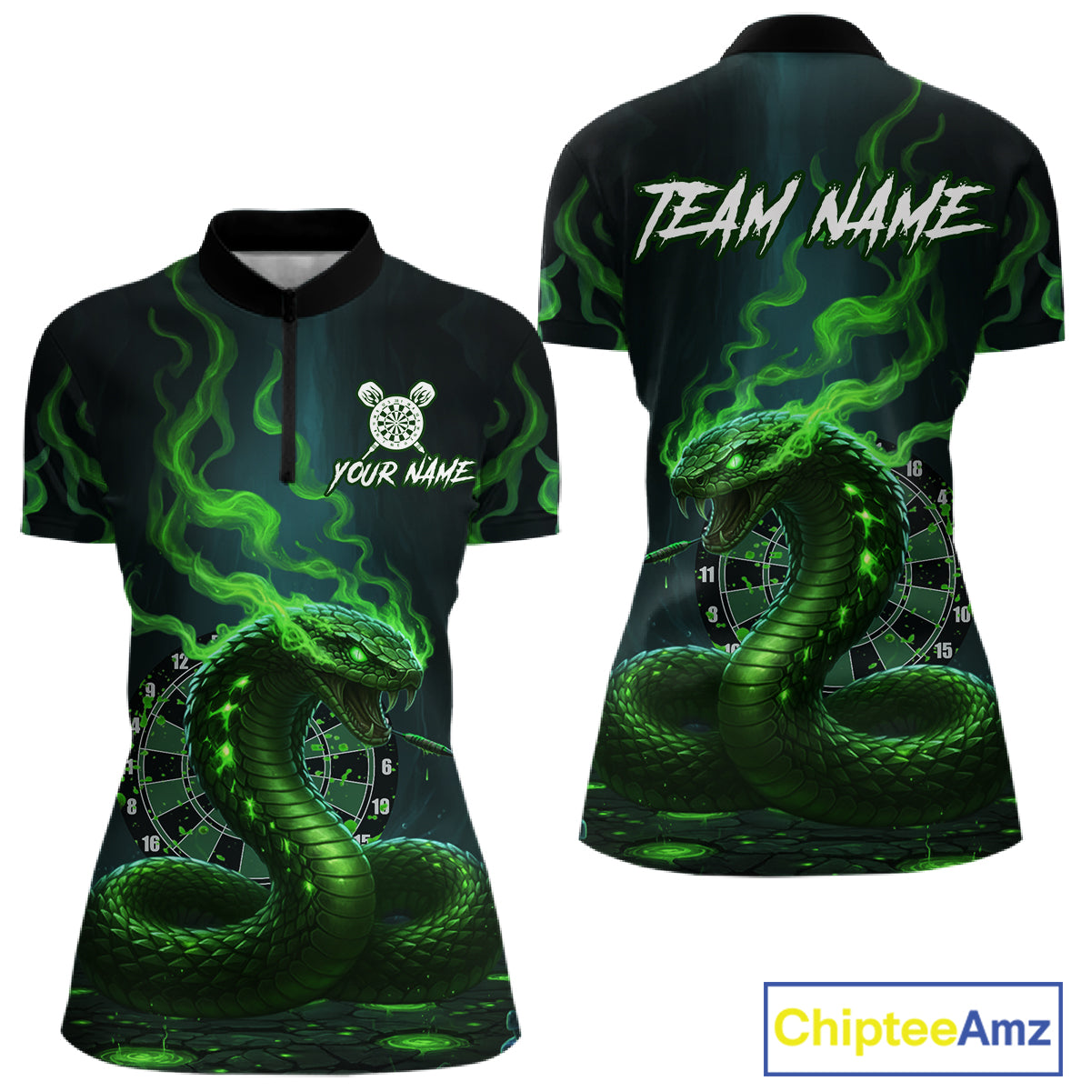 Custom Green Smokes Funny Cobra Dartboard Women Darts Quarter-Zip  Shirt, Outfits Dart Jerseys NYN1813